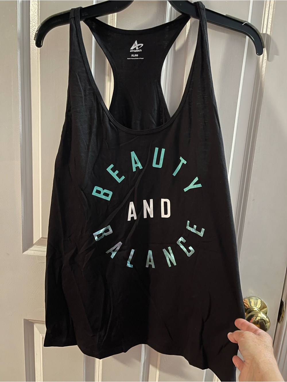 Athletech Black Racerback Tank with Turquoise & White Graphic